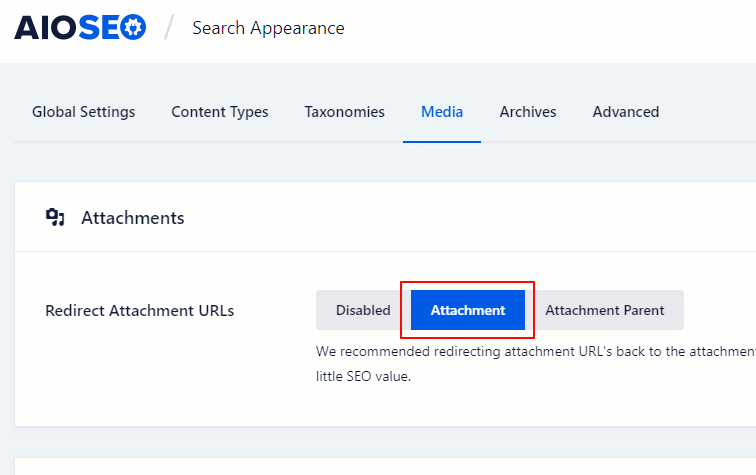 Aioseo attachment settings