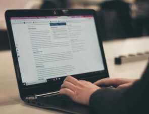 Blogging on laptop