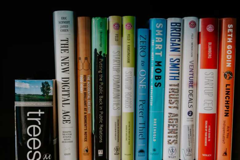Marketing books on a shelf