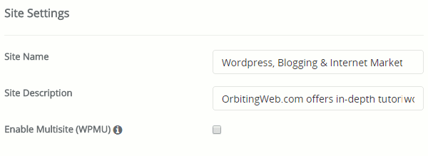 Softaculous wordpress site description